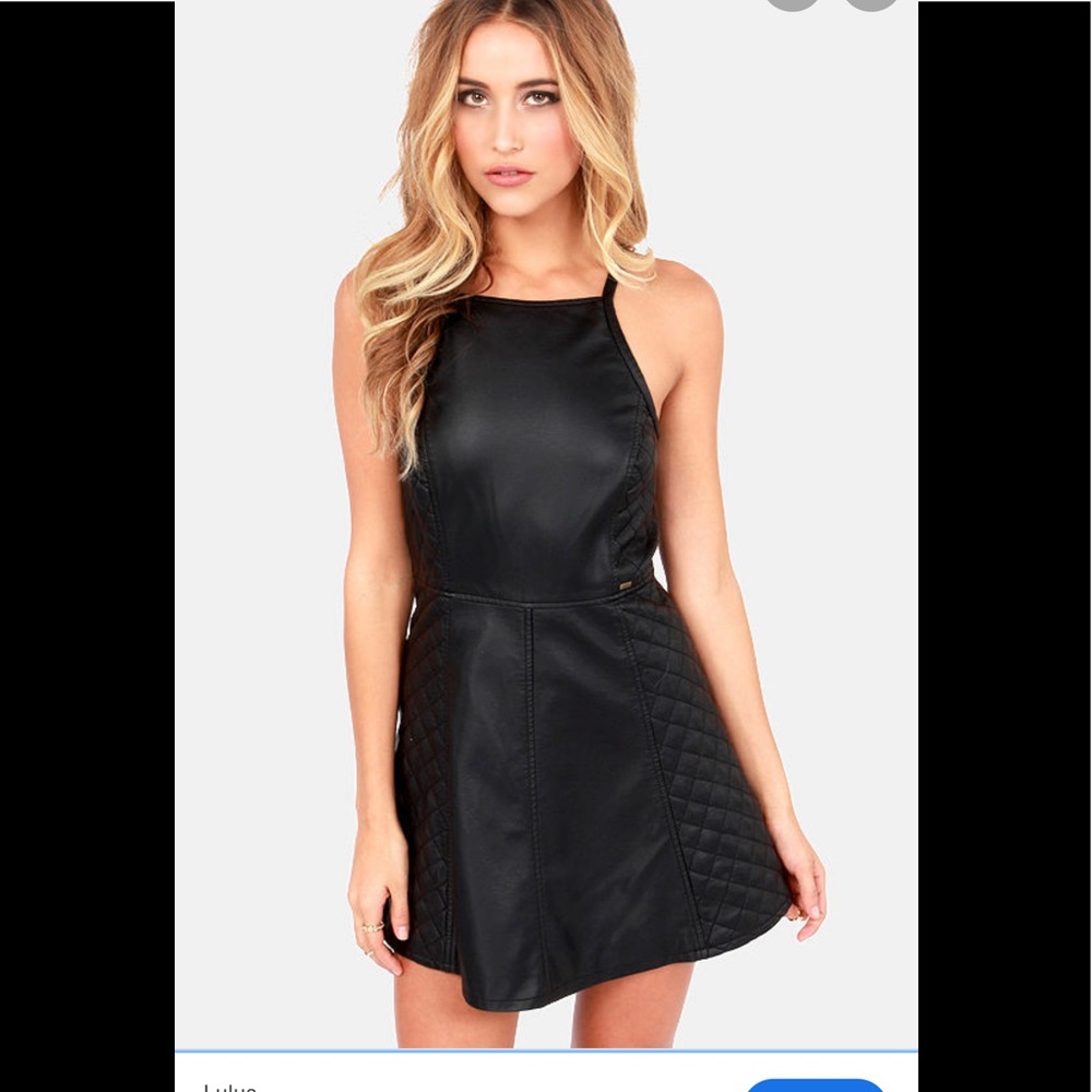 Obey Party On Black Quilted Vegan Leather Dress